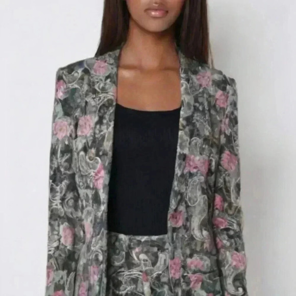 Vintage San Moire Classic Floral Jacket - Size Medium (Green and Pink) - Picture 1 of 12